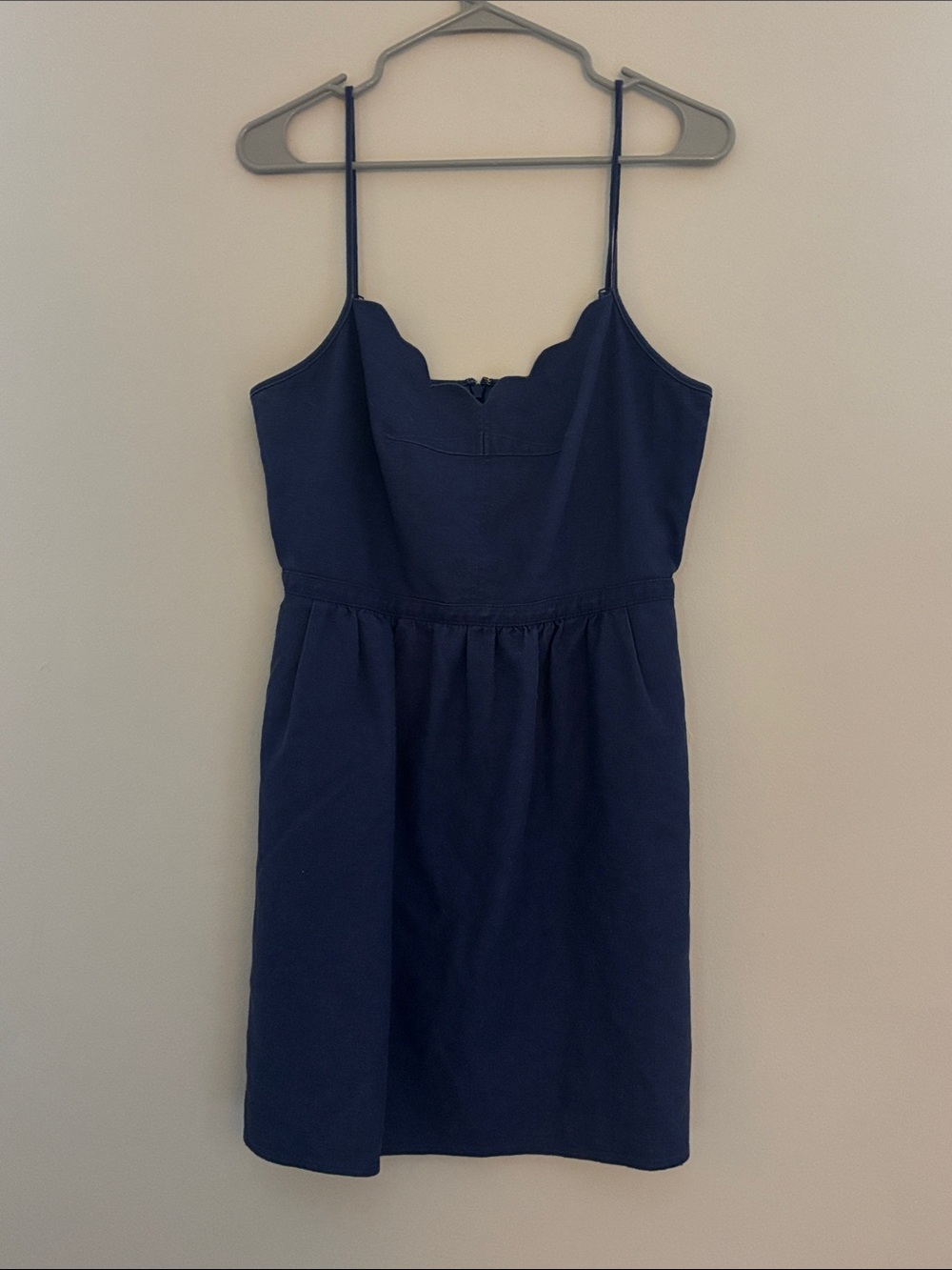 J. Crew Girls Navy Scallop Neck Spaghetti-Strap Dress